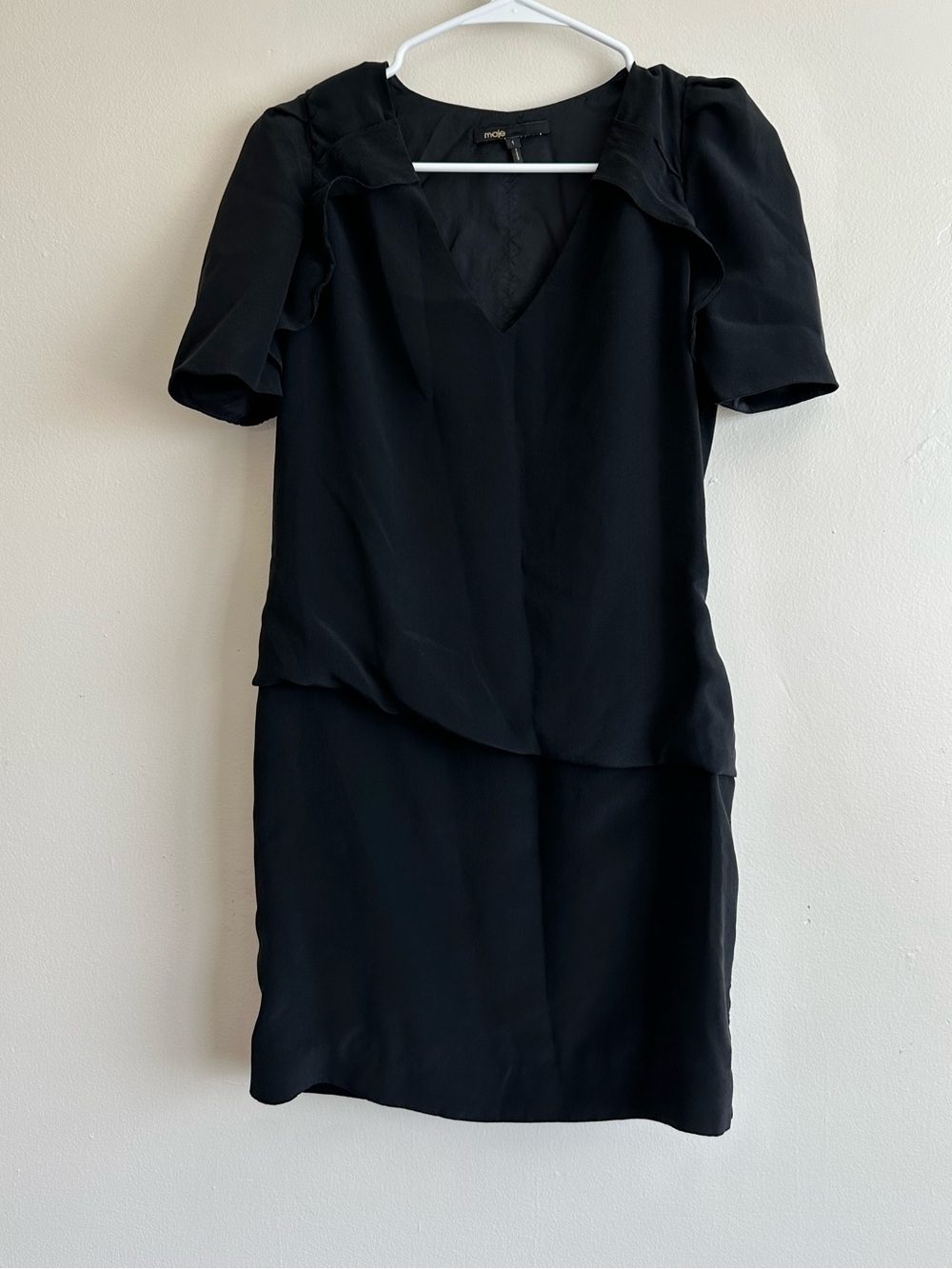 Maje Paris Black Silk Asymmetric Layer Mini Dress Size 1